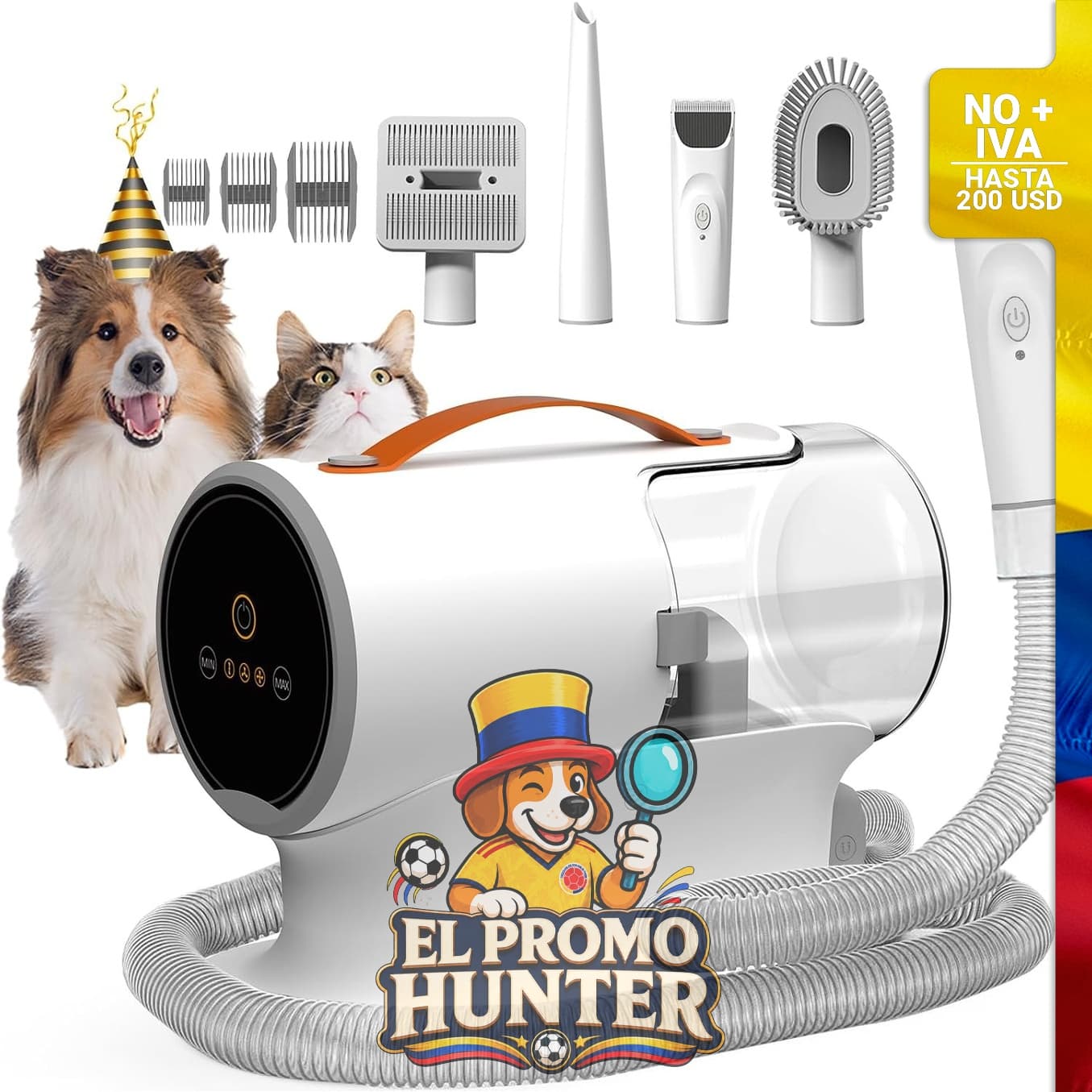 Kit de aspiradora para mascotas con succión de 12000 Pa, taza de polvo de 2 L y recortadora 5 en 1.