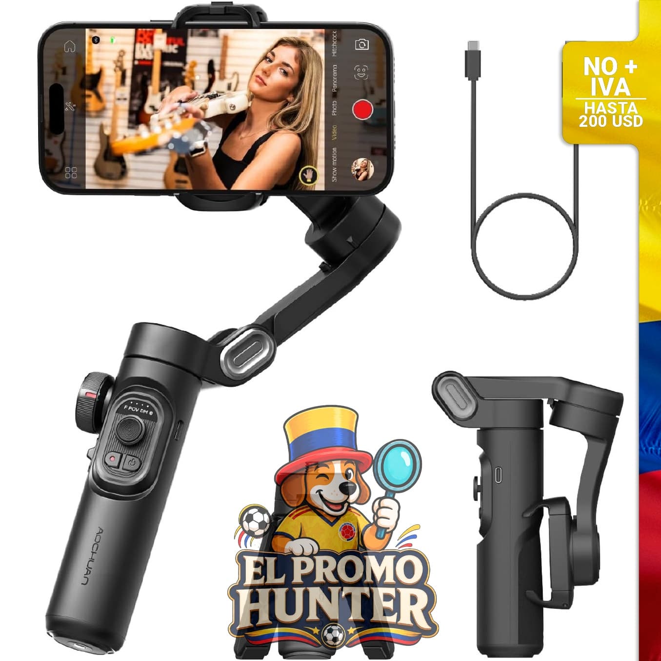 Estabilizador de cardán de 3 ejes para smartphones, compatible con iPhone 12/13/14/15/16 Pro Max.