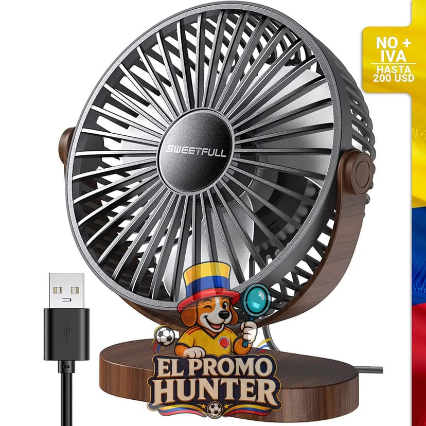 Ventilador de escritorio USB de 16.5 cm, portátil y silencioso, con 3 velocidades y ajuste de 360°.