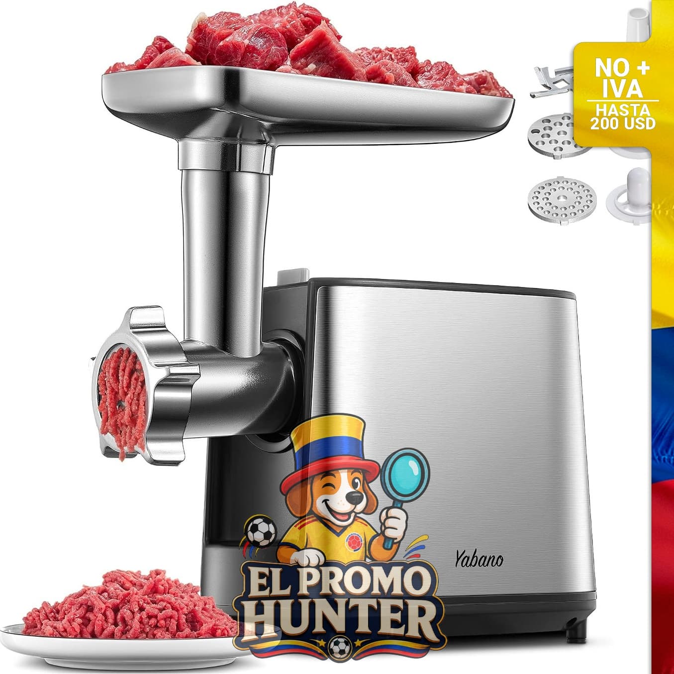 Picadora de carne eléctrica Yabano de 3000 W con máquina de relleno de salchichas y kit de Kubbe, incluye 2 placas de molienda de acero inoxidable.