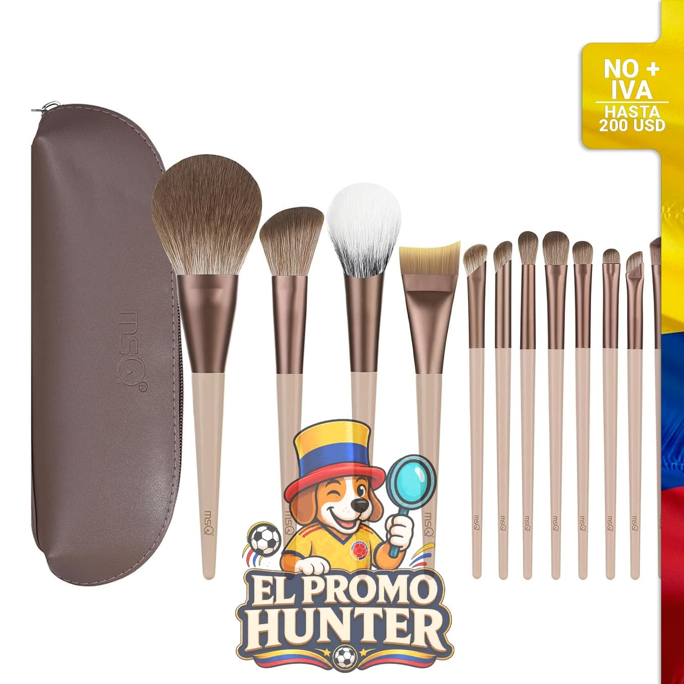 Juego de 12 pinceles de maquillaje con brochas para polvo y base, fabricados con pelo sintético.