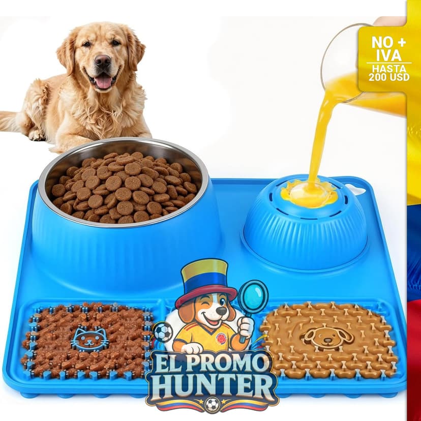 Tazón de acero inoxidable de 50 oz (1.4 L) para perros, con bola rodante y tapete de silicona antideslizante.