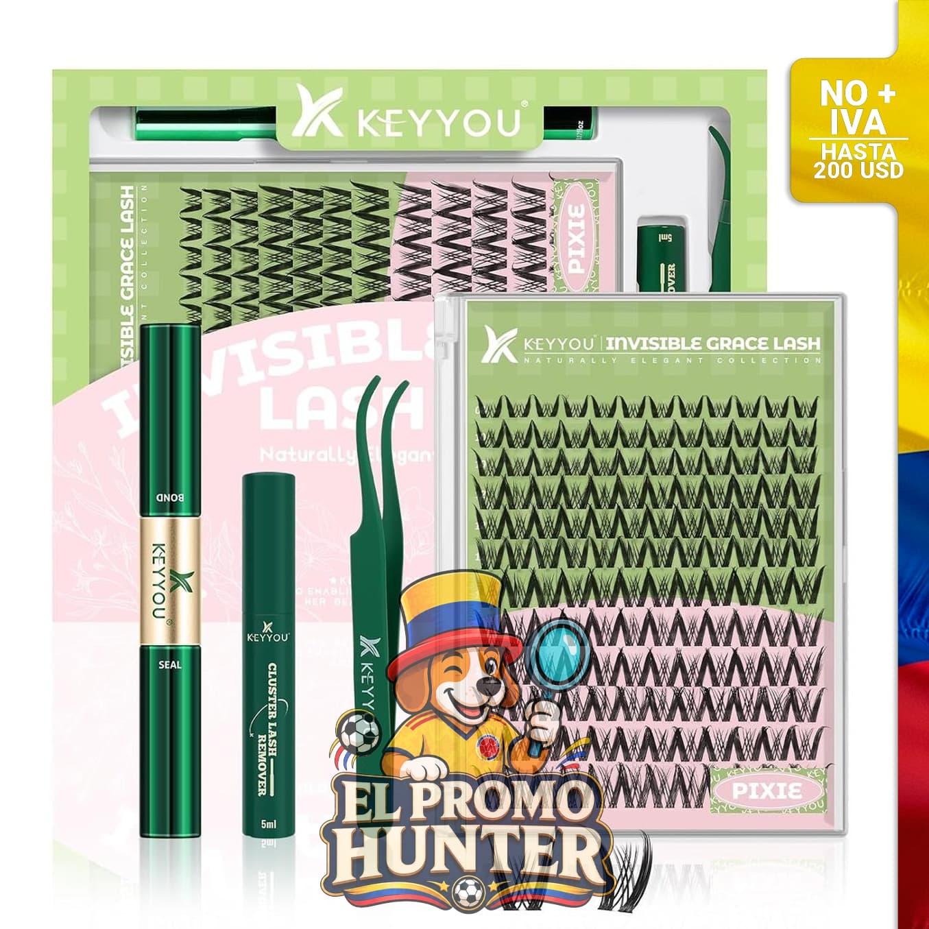 Kit de extensiones de pestañas en racimo, rizo D, 144 unidades, con banda invisible y resistente al agua.