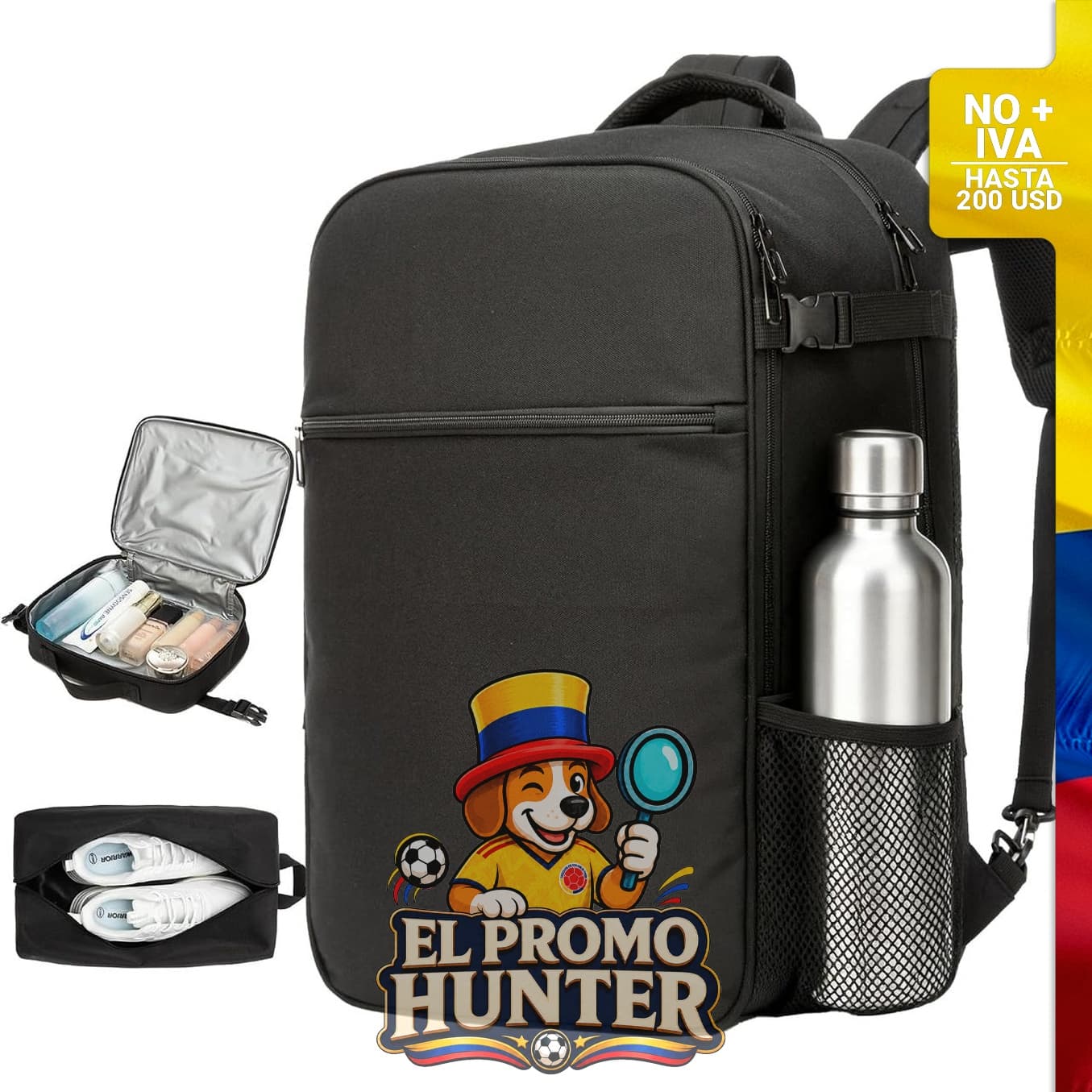 Mochila de viaje para laptop con 2 cubos de embalaje y bolsa de zapatos, color negro.