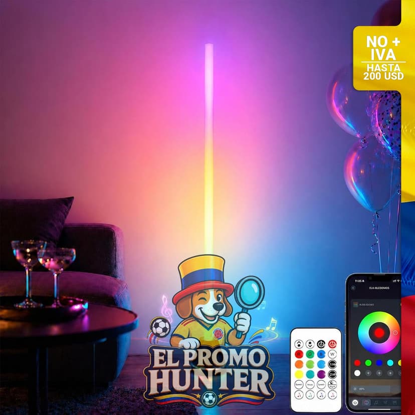 Lámpara de pie de esquina con altavoz y luces LED, alimentada por USB, control remoto para cambio de color.