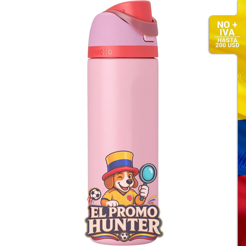Botella de agua aislada Owala FreeSip de acero inoxidable, 24 oz (710 ml), sin BPA, color rosa pastel.