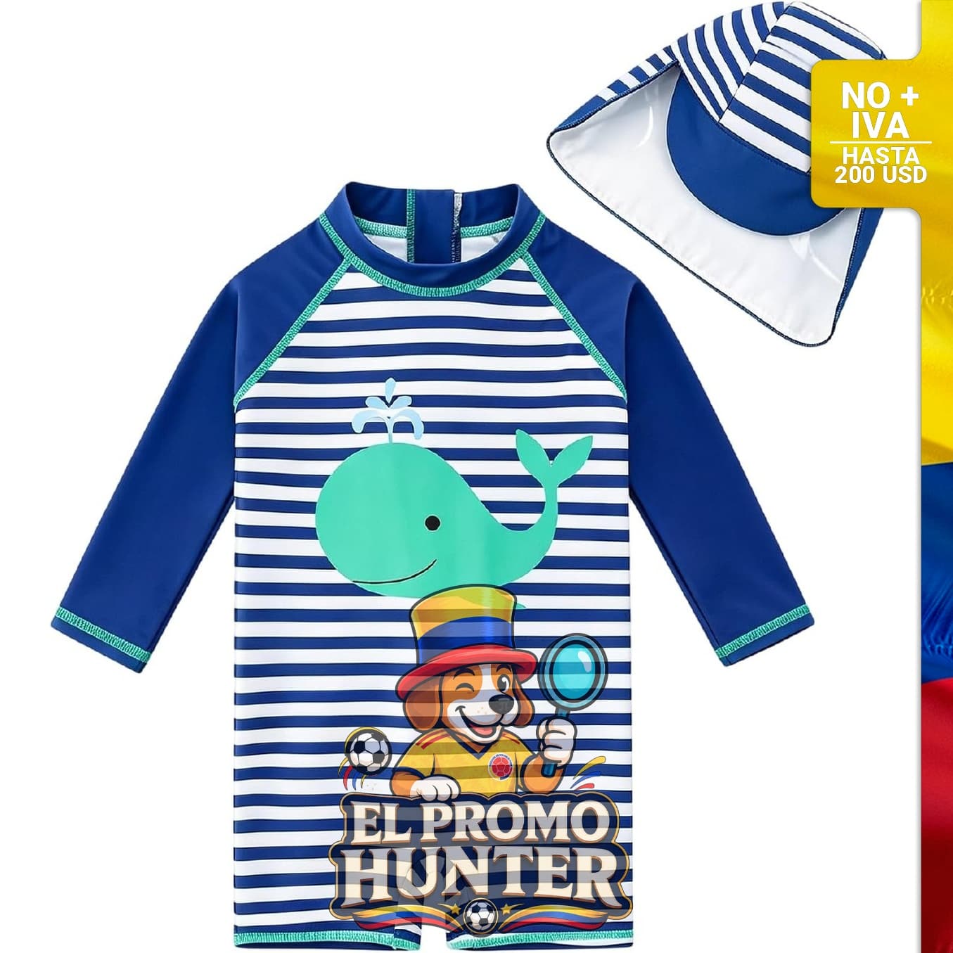 Traje de baño de una pieza para bebés de 0 a 24 meses, incluye sombrero y protección UV.