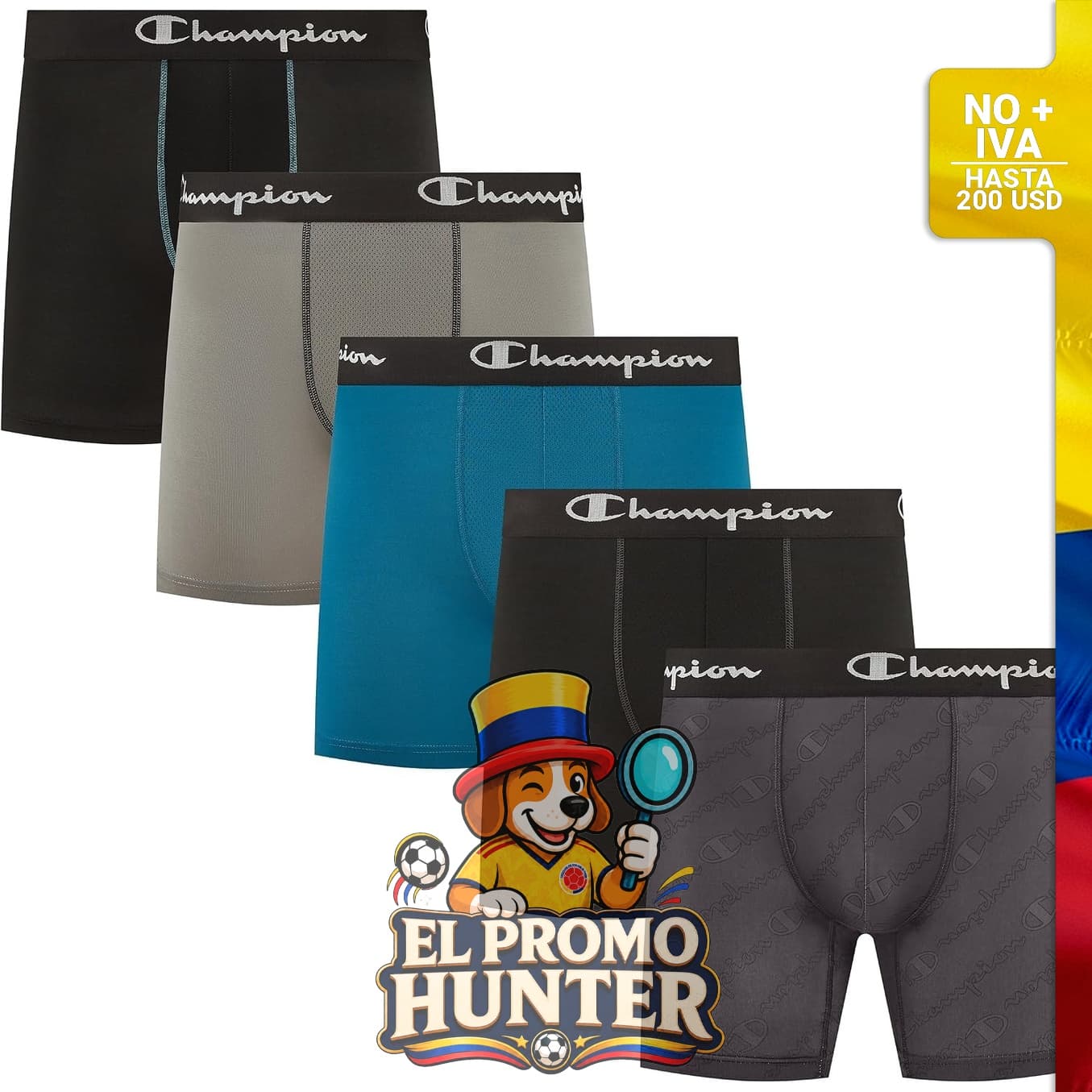 Paquete de 5 calzoncillos tipo bóxer para hombre, con absorción de humedad y control de olor.