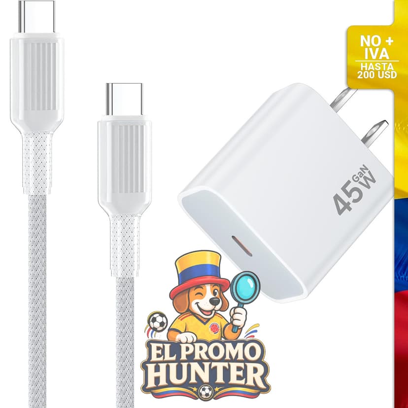Cargador rápido de 45 W USB-C para iPhone 16 Pro Max y otros dispositivos Android.