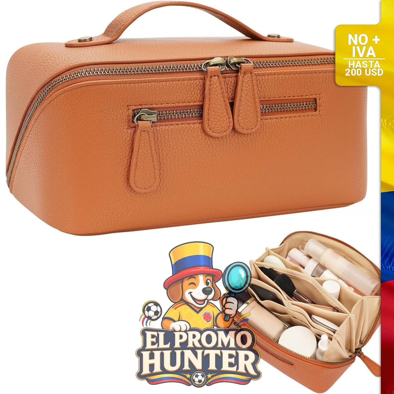 Bolsa de maquillaje de viaje impermeable, con divisor y asa, de gran capacidad.