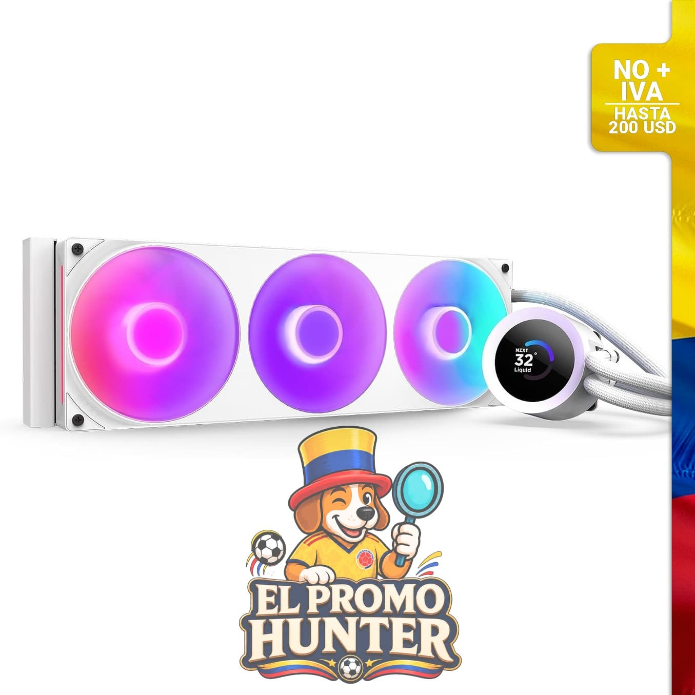 Enfriador de CPU AIO NZXT Kraken Plus 360 RGB, 360 mm, con pantalla LCD personalizable y ventilador F360 RGB.