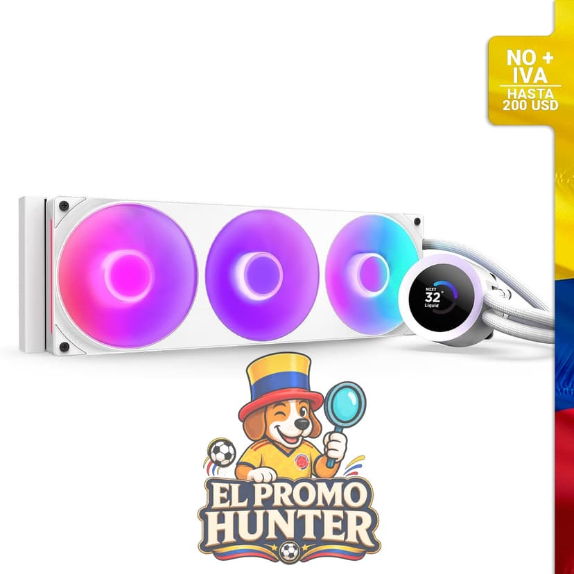 Enfriador de CPU AIO NZXT Kraken Plus 360 RGB, 360 mm, con pantalla LCD personalizable y ventilador F360 RGB.