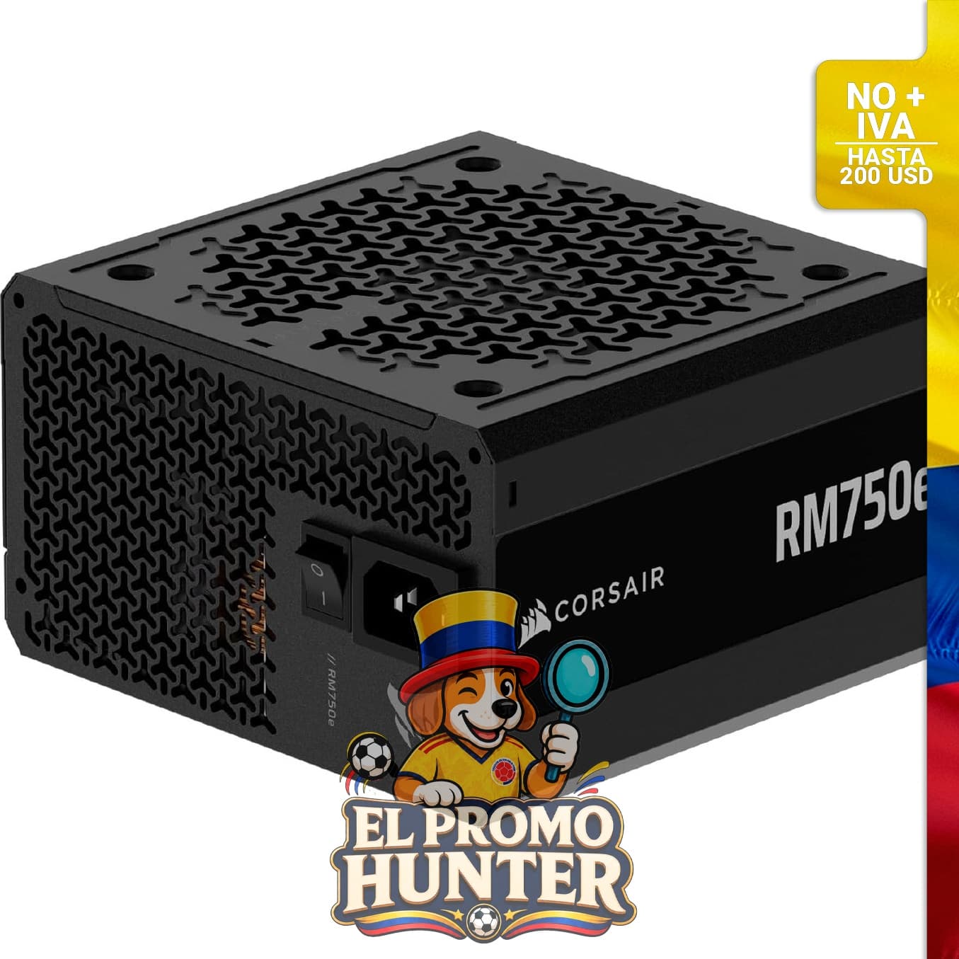 Fuente de alimentación CORSAIR RM750e ATX 3.1, 750 W, completamente modular, eficiencia Cybenetics Gold.