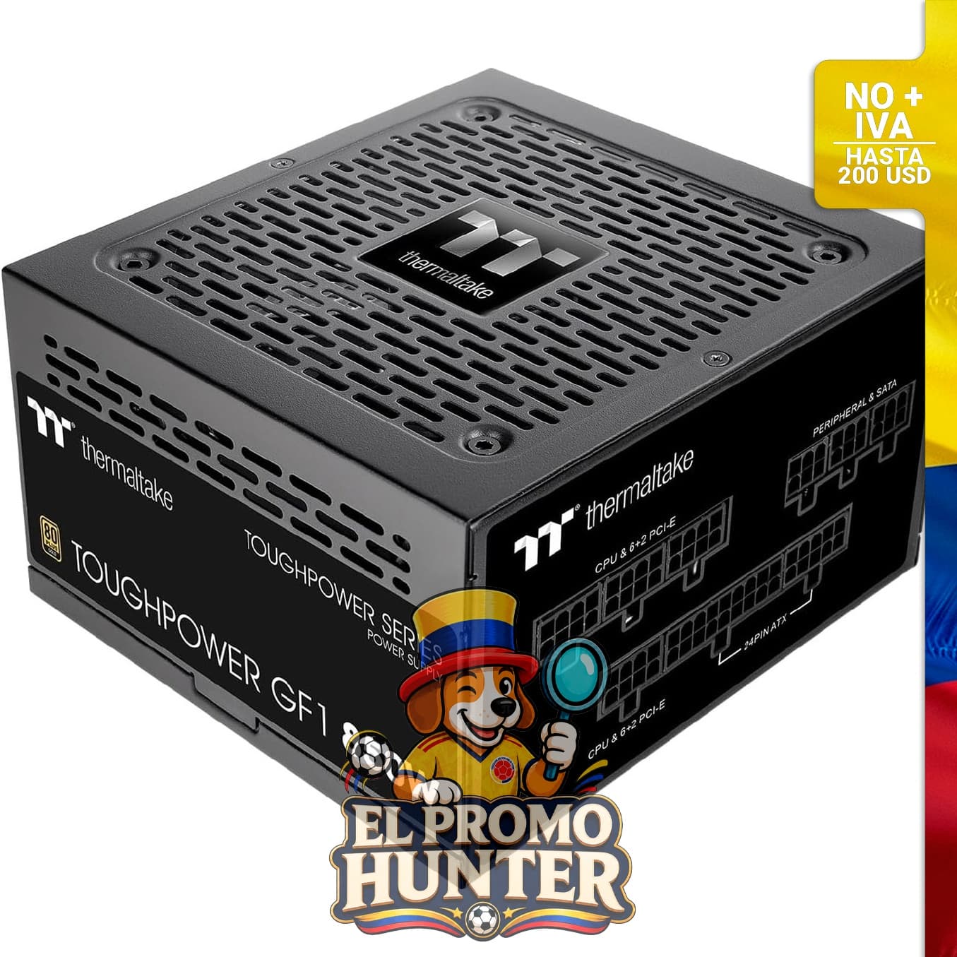 Thermaltake GF1 (2024) fuente de alimentación ATX modular de 850 W, certificación 80 Plus Gold, funcionamiento silencioso.
