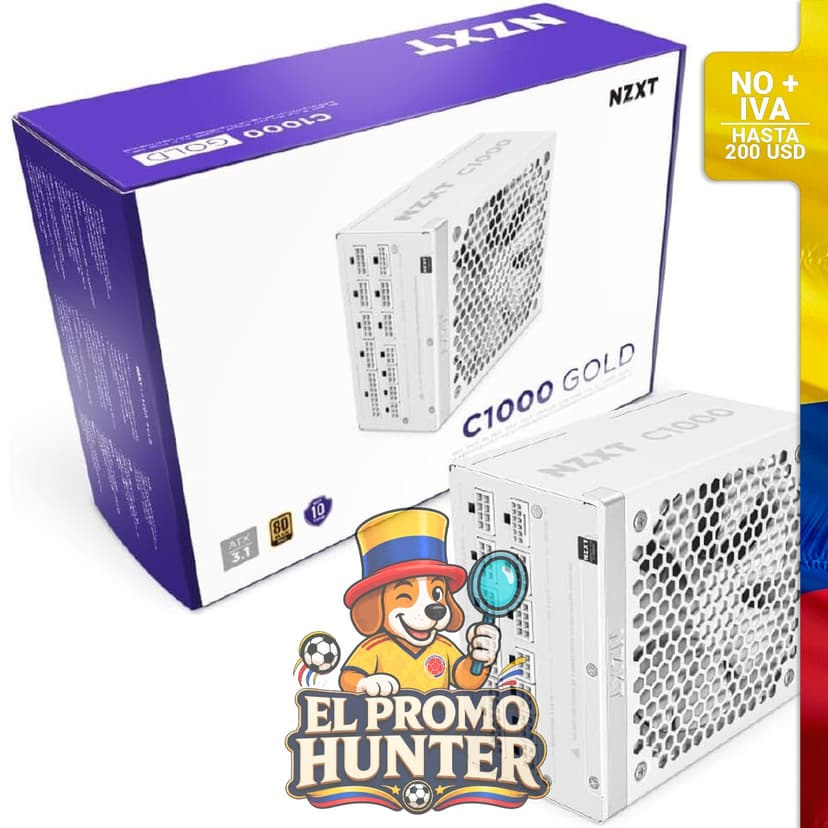 Fuente de alimentación NZXT C1000 Gold ATX 3.1, 1000 W, totalmente modular, 80 Plus Gold, conector 12V-2x6.