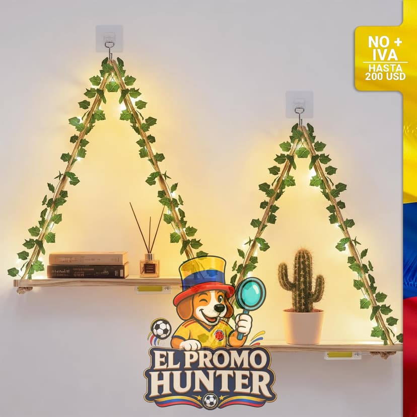 Estantes de macramé con iluminación LED, set de 2 unidades.