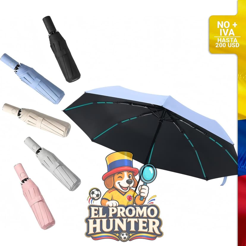 Paraguas automático compacto con protección UPF 50+.