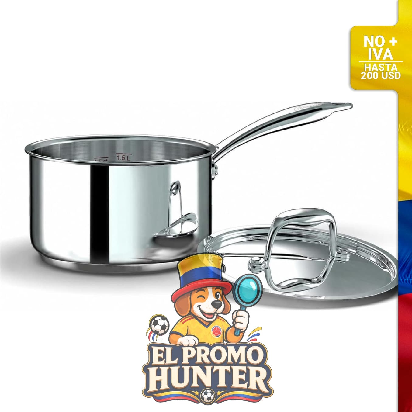 Cacerola de acero inoxidable de 1.9 L con tapa.