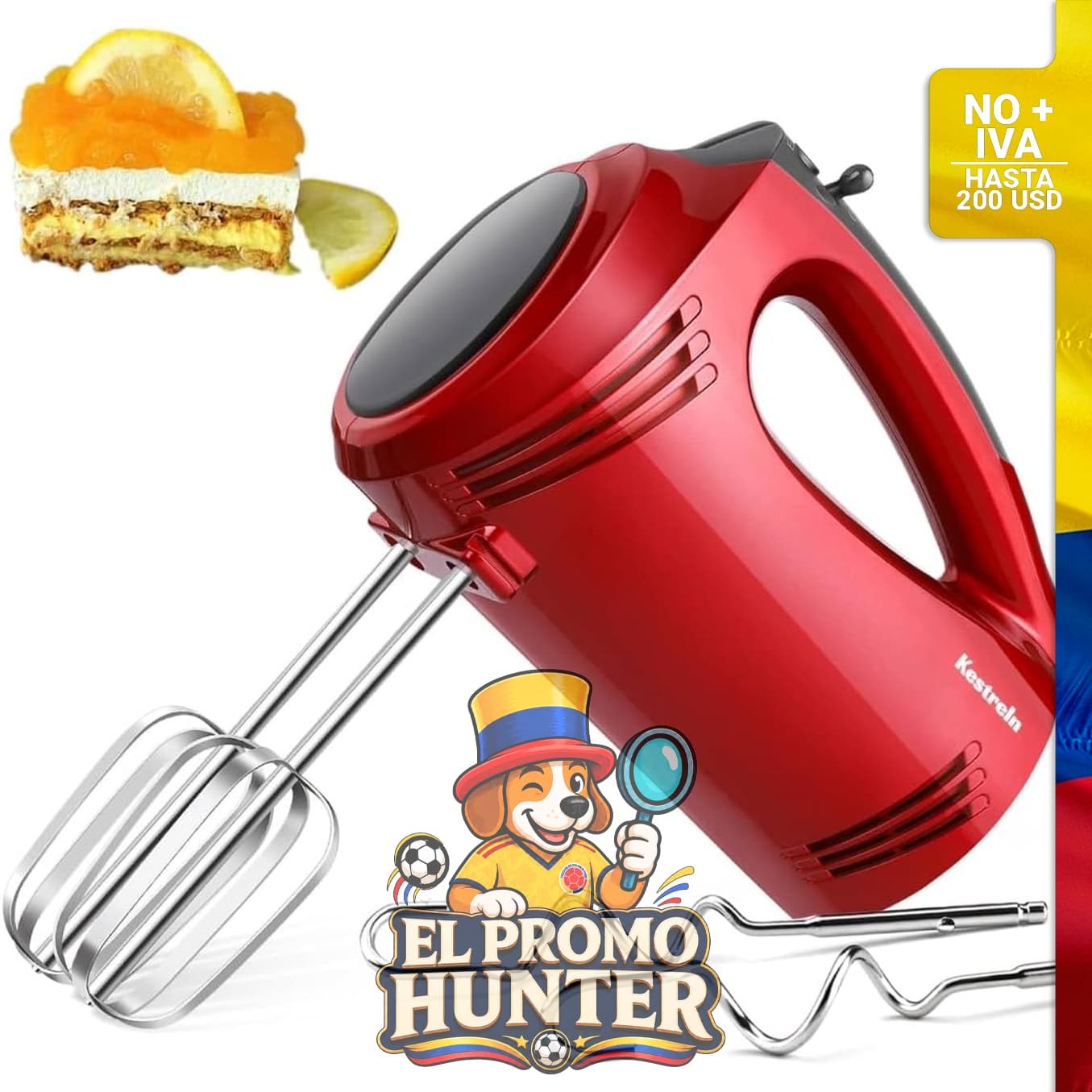 Batidora de mano 350W con 5 velocidades.