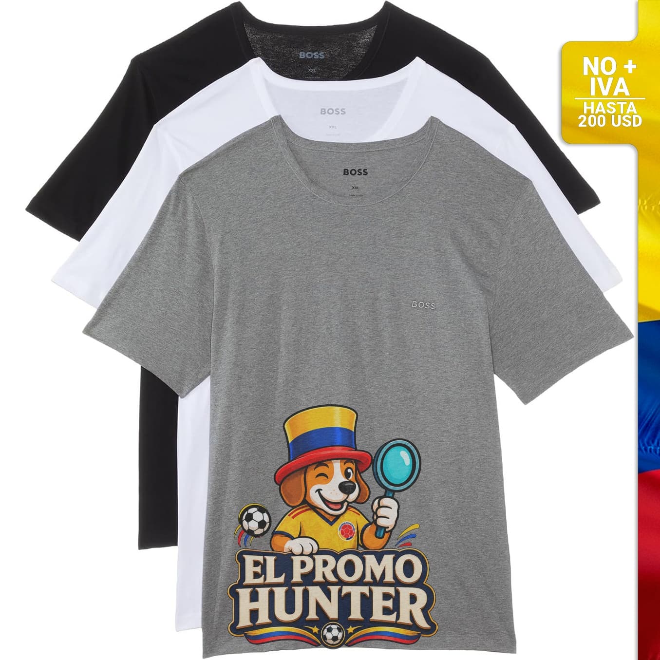 Paquete de 3 camisetas BOSS de algodón con cuello redondo para hombre.