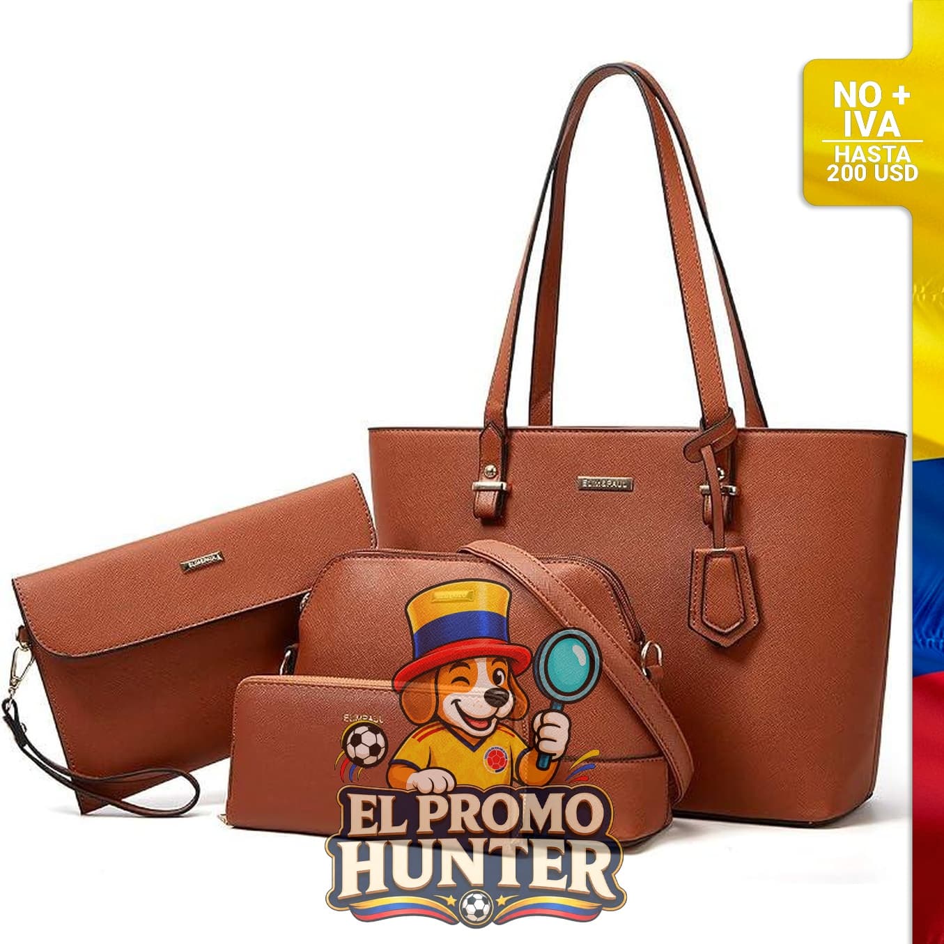 Juego de 4 piezas de bolsos de moda para mujer, incluye billetera, bolso tote, bolso de hombro y bolso satchel.