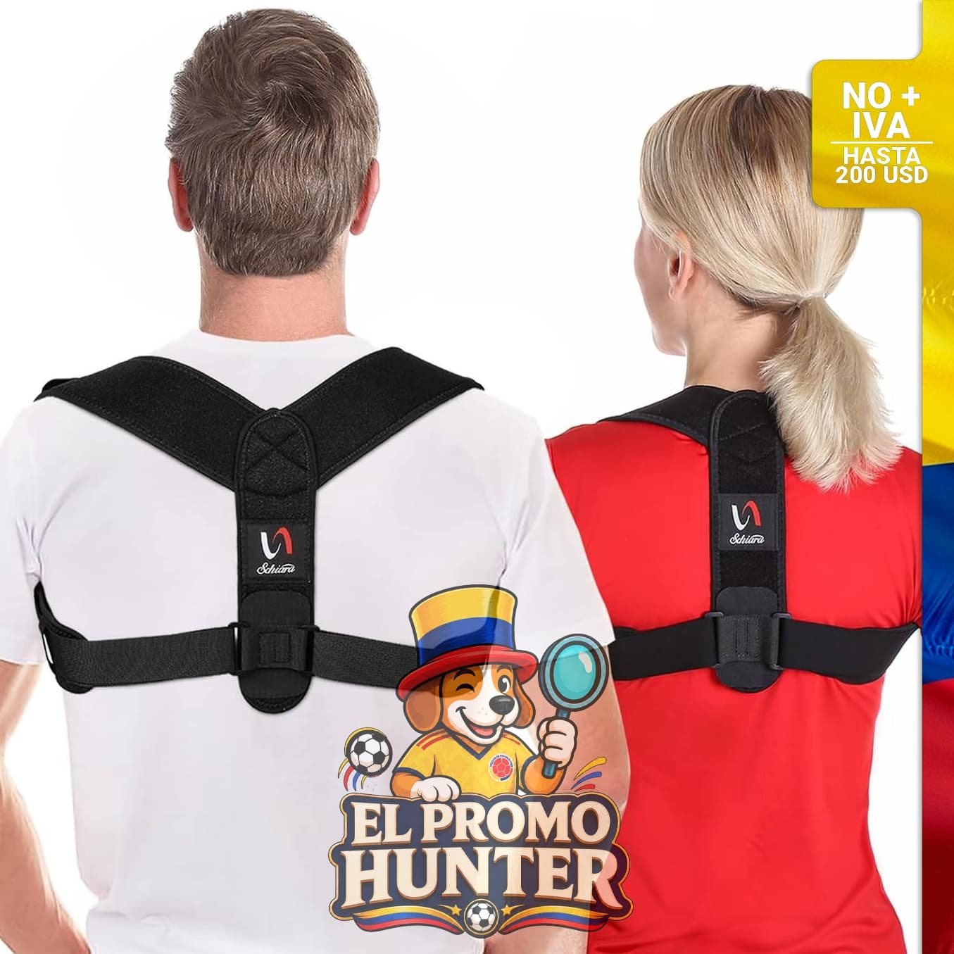 Corrector de postura ajustable para soporte de espalda, hombros y cuello.