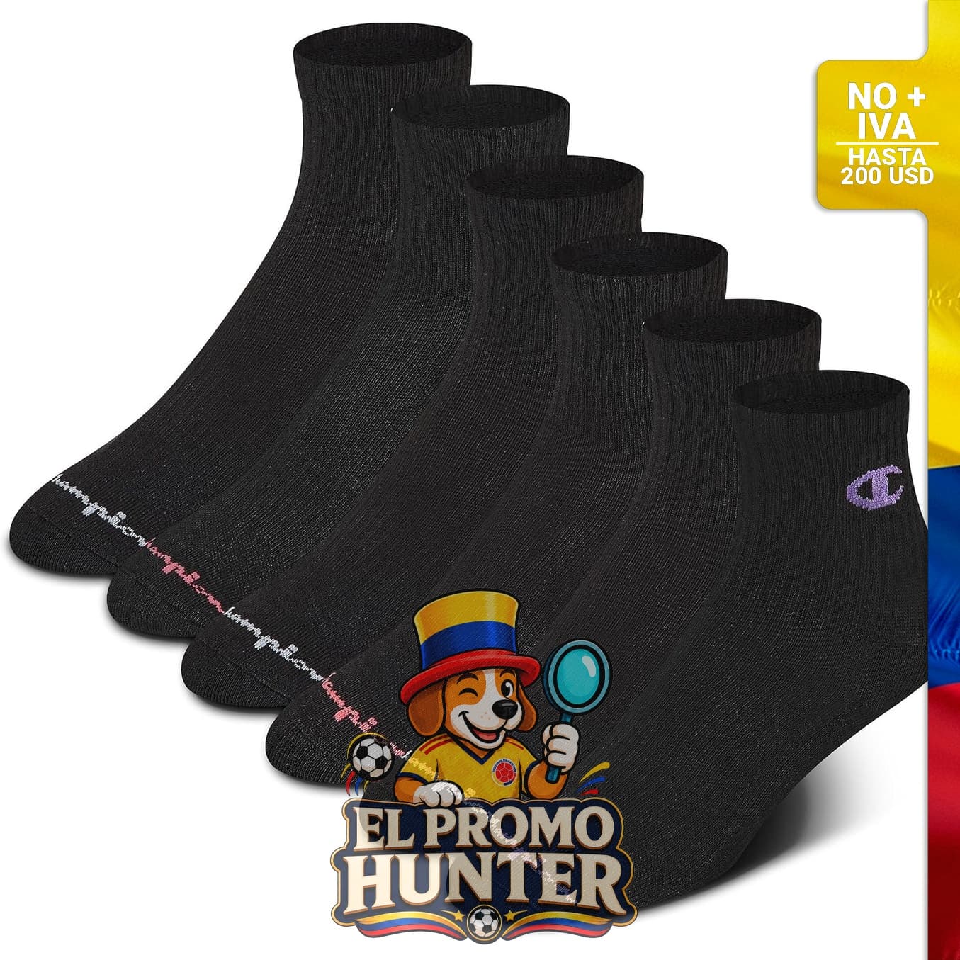 Paquete de 6 calcetas deportivas para mujer Champion, con soporte de arco y tecnología que absorbe la humedad (talla 5-9).