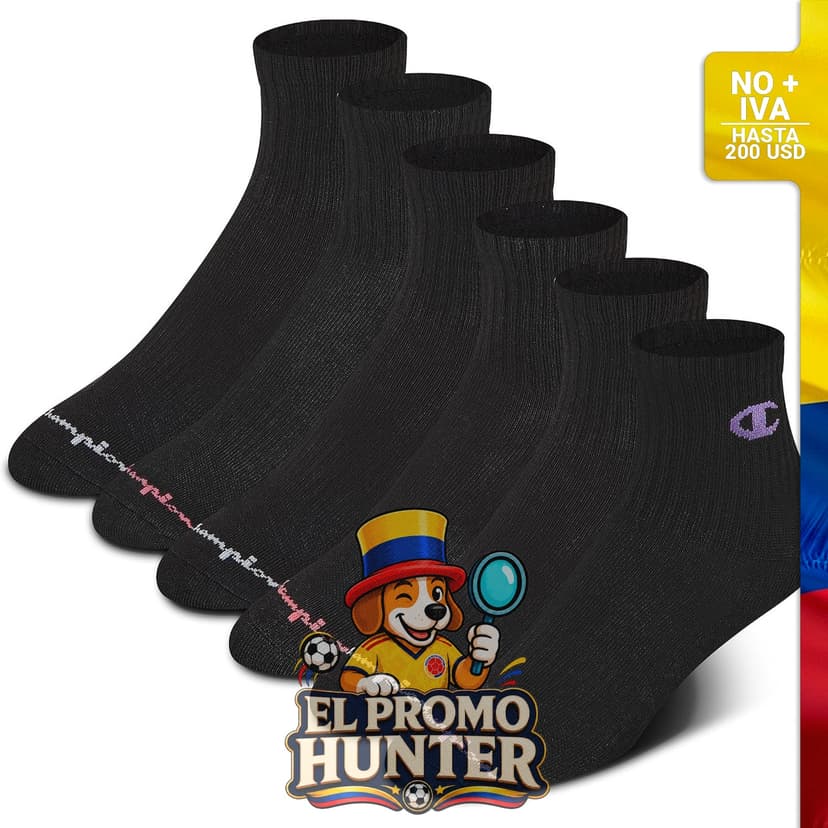 Paquete de 6 calcetas deportivas para mujer Champion, con soporte de arco y tecnología que absorbe la humedad (talla 5-9).
