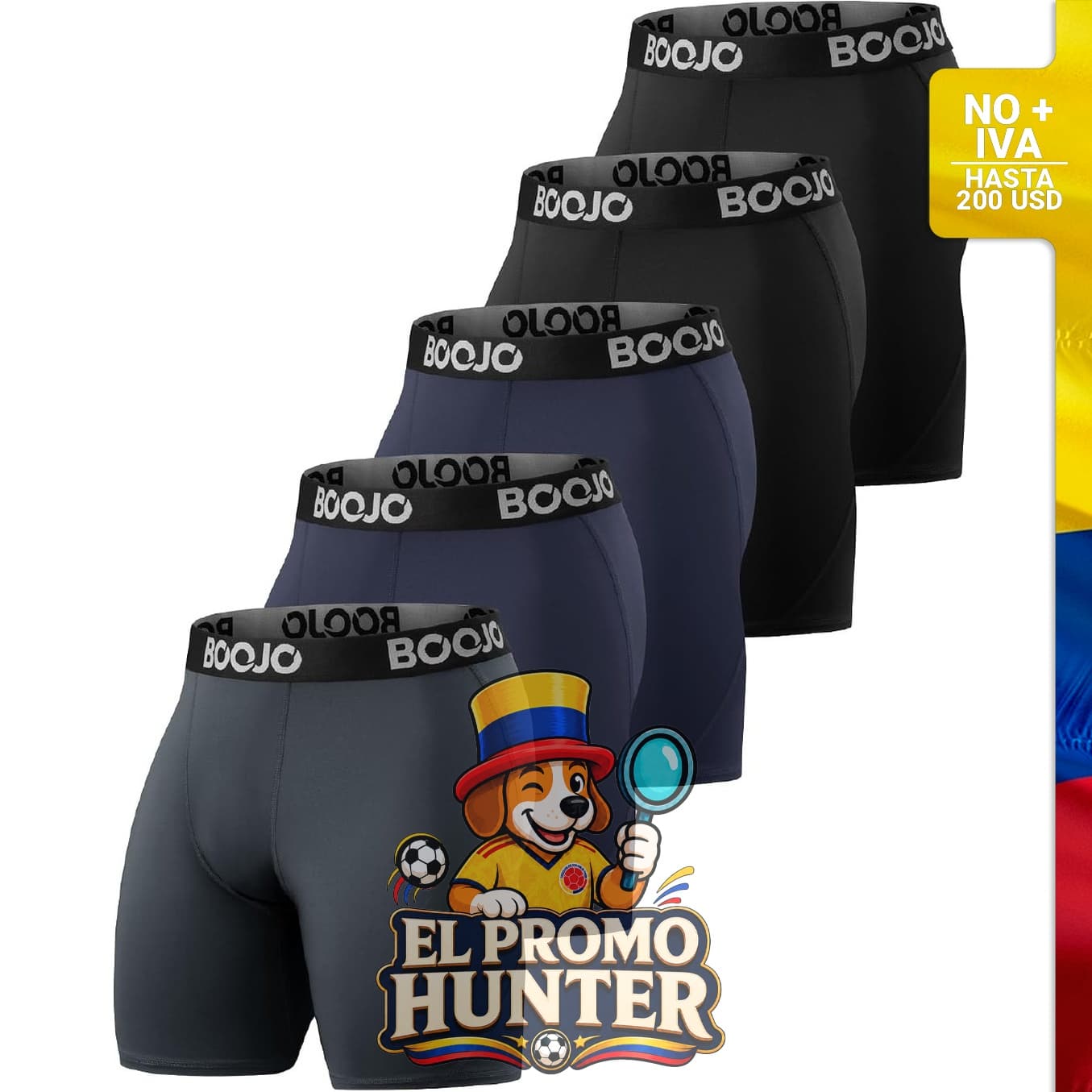 Paquete de 5 pantalones cortos de compresión para hombre, fabricados en elastano, ideales para entrenamiento y gimnasio.