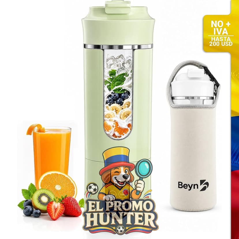 Licuadora portátil Beyn de 530 ml, USB-C, 12 cuchillas de acero inoxidable, autolimpieza digital.