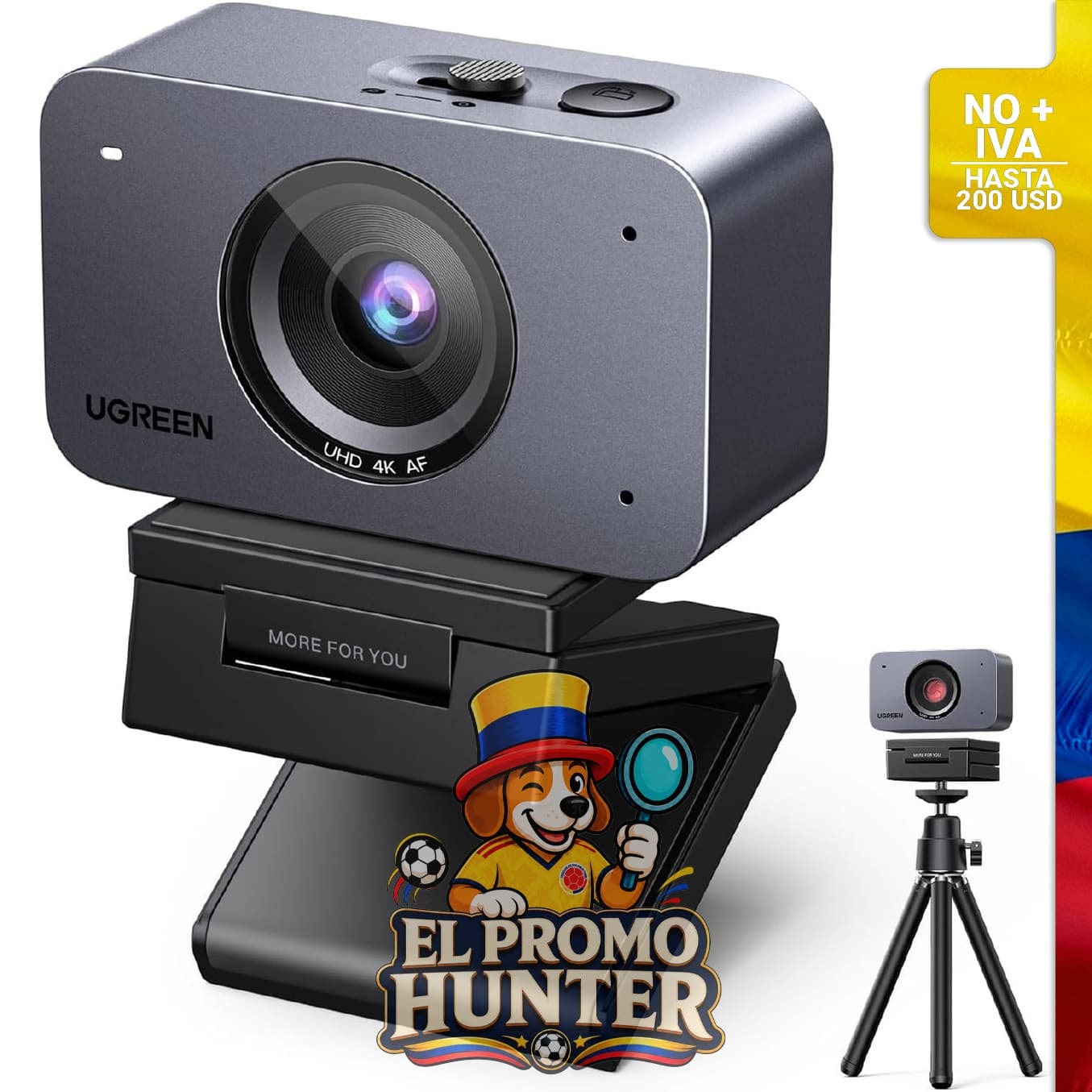 Cámara web UGREEN FineCam 4K para PC/Mac, 1080P 60FPS, con sensor CMOS de 1/2.55", micrófonos duales con cancelación de ruido.