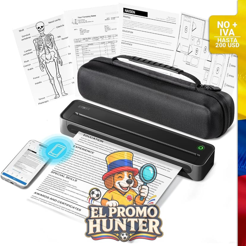 Impresora térmica portátil D90E, inalámbrica, compatible con papel de 21.6 x 27.9 cm.