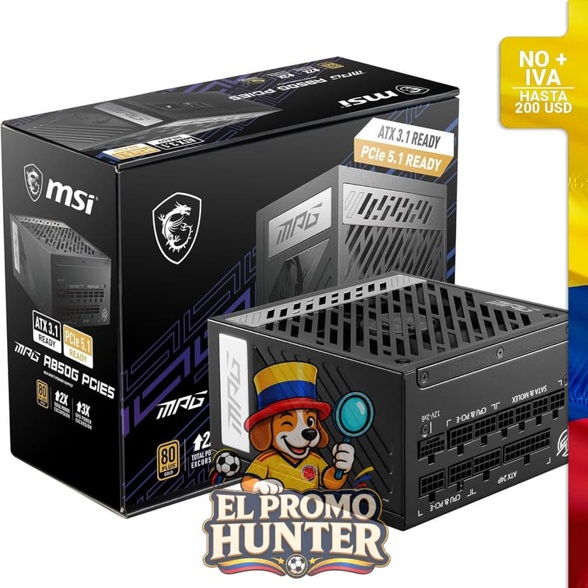 Fuente de alimentación compacta MSI MPG A850G de 850 W, totalmente modular, 80+ Gold, lista para ATX 3.1 y PCIe 5.1.