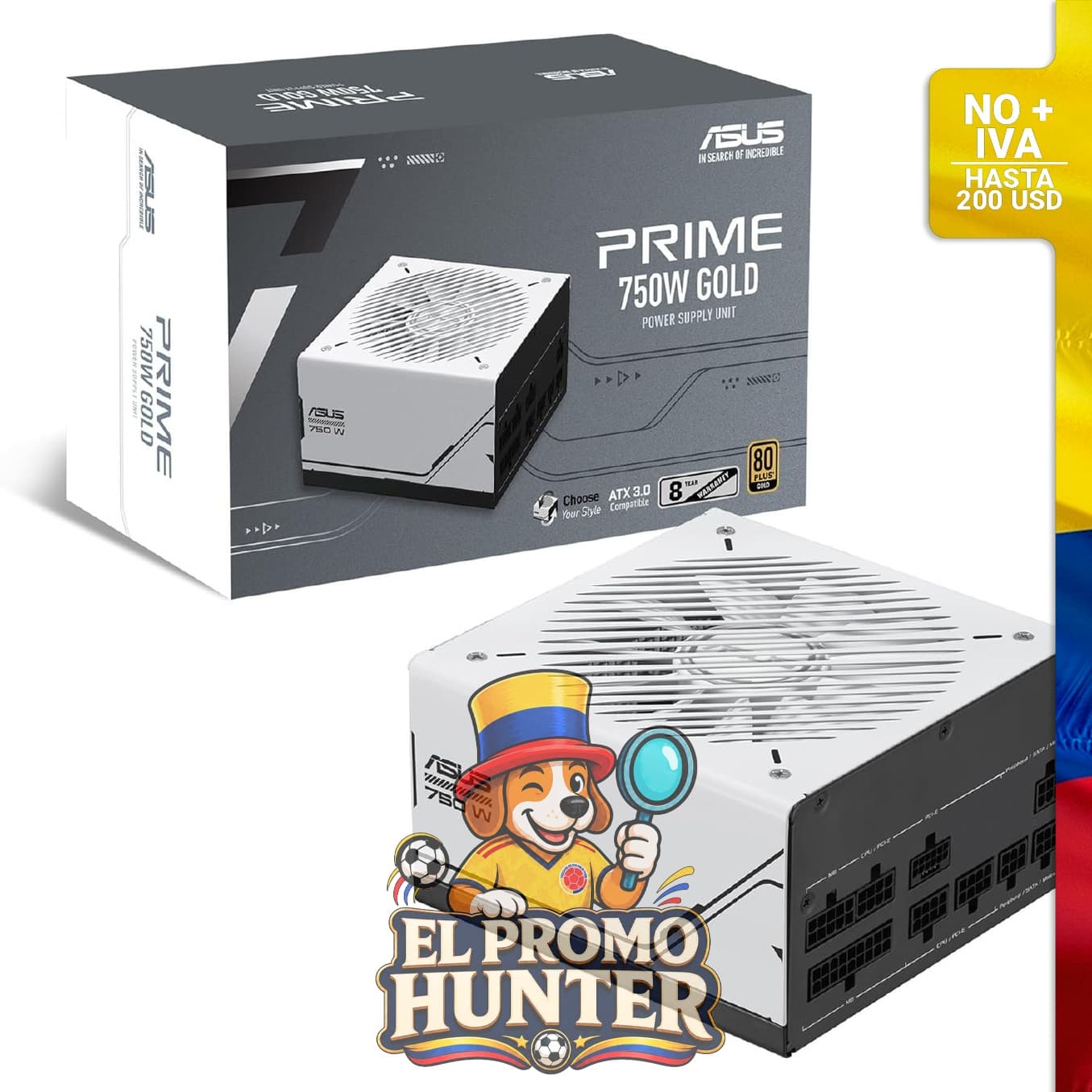 Fuente de alimentación ASUS Prime de 750W, totalmente modular, certificación 80+ Gold, compatible con ATX 3.0.