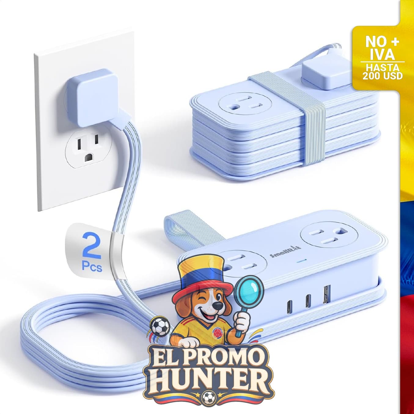 Regleta de alimentación de viaje SMALLRT, 2 unidades, 4 salidas de CA, cable de 1 m.