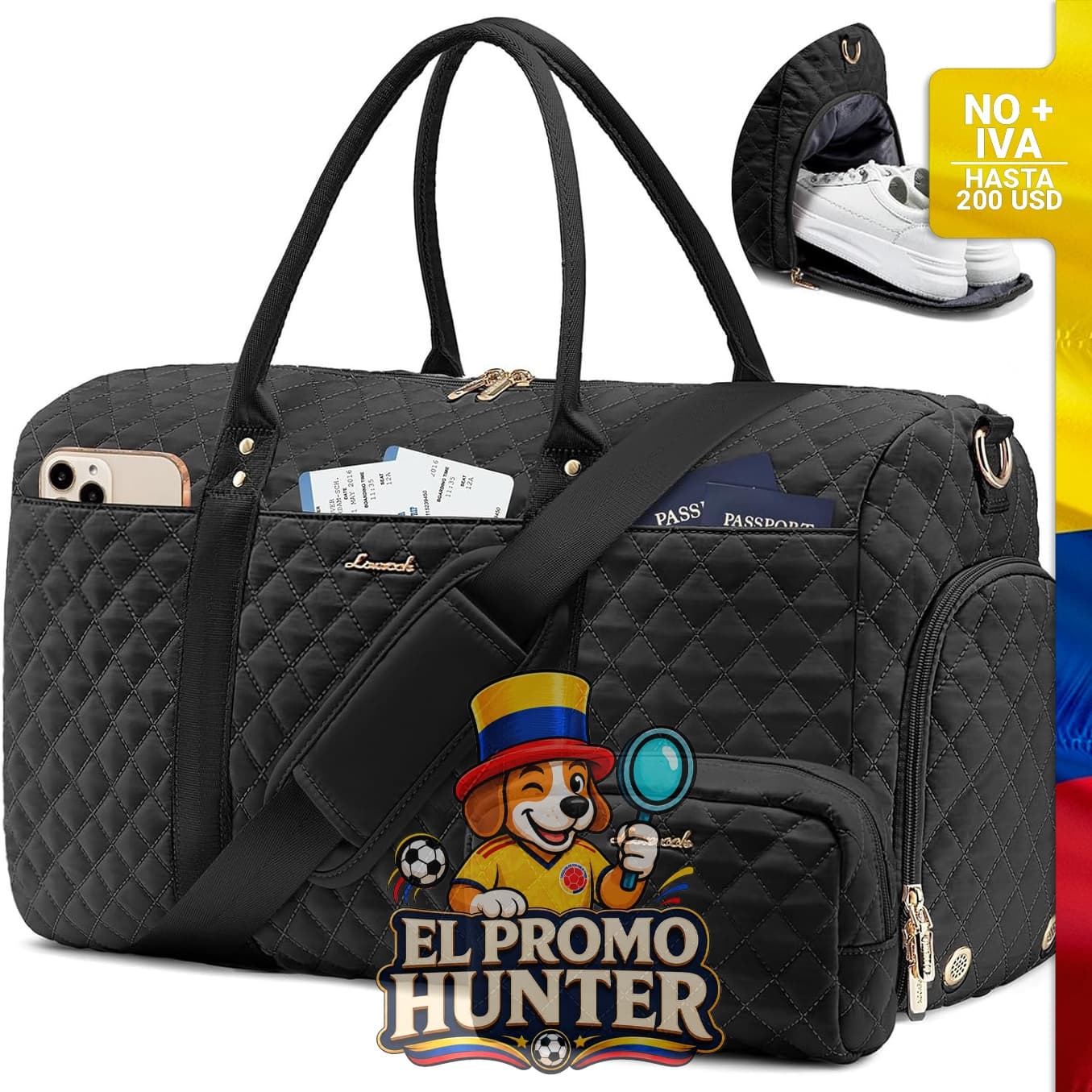 Bolsa de viaje de lona LOVEVOOK, con compartimento para zapatos y bolsa de aseo.