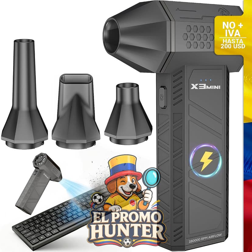 Limpiador de aire comprimido recargable, 180,000 RPM, con ventilador turbo y 3 velocidades.