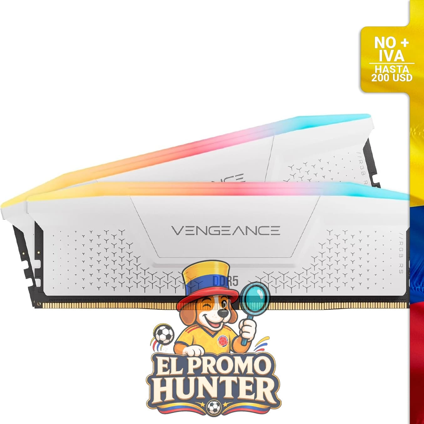 Memoria RAM CORSAIR Vengeance RGB RS DDR5 de 16GB (2x8GB) con velocidad de hasta 6000MHz, compatible con AMD EXPO e Intel XMP 3.0, CL36, color blanco.