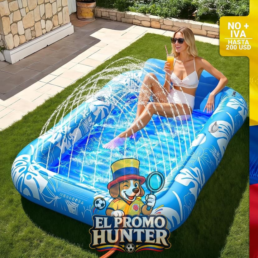 Flotador inflable para bronceado con rociador, 196 cm x 122 cm, incluye almohada y soporte para bebida.