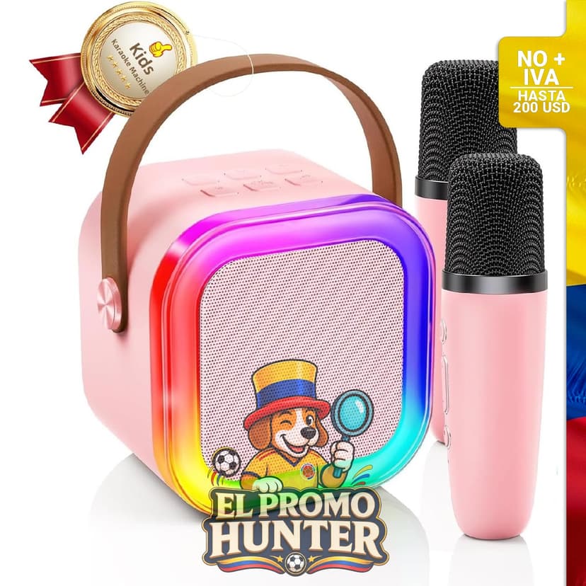 Mini máquina de karaoke Kinglucky para niños, incluye 2 micrófonos.