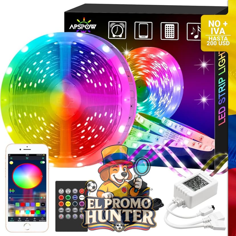 Tira de luces LED de 100 pies con control Bluetooth y aplicación, RGB multicolor, sincronización de música.