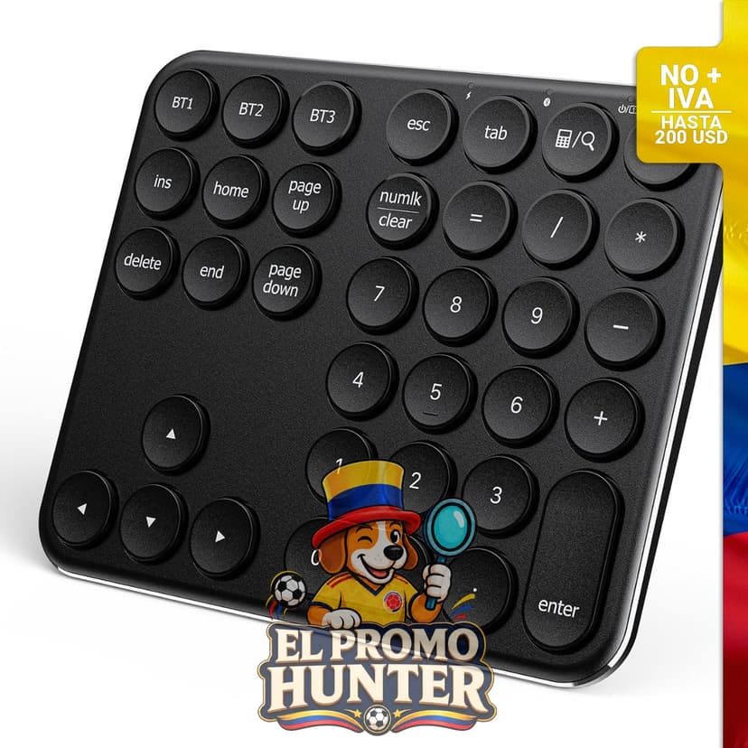 Teclado numérico Bluetooth iClever, inalámbrico, recargable por USB-C, 35 teclas, compatible con laptop y PC.