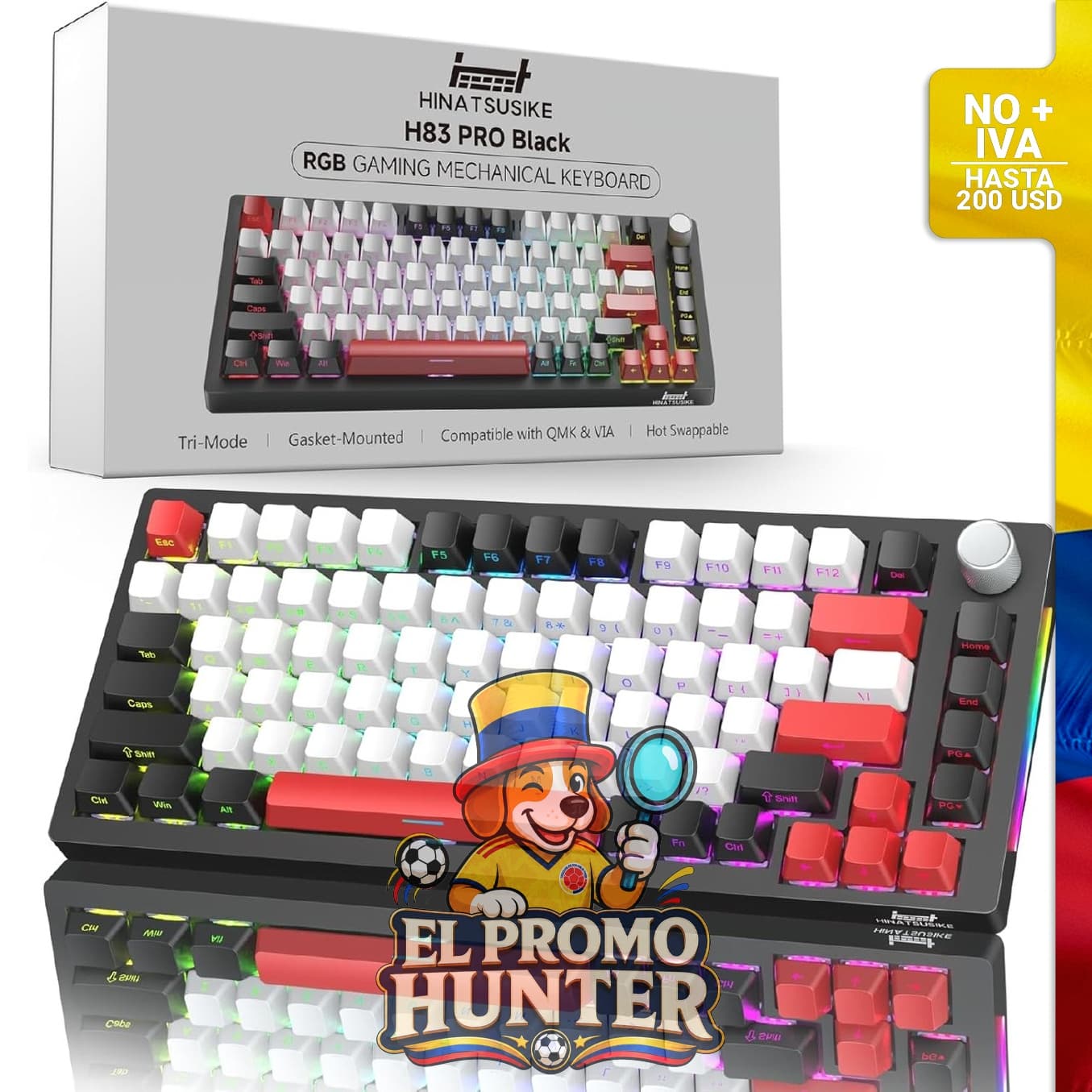 Teclado mecánico inalámbrico H83 PRO, 75% con conectividad tri-mode (2.4G/BT5.0/USB-C), polling de 1000Hz.