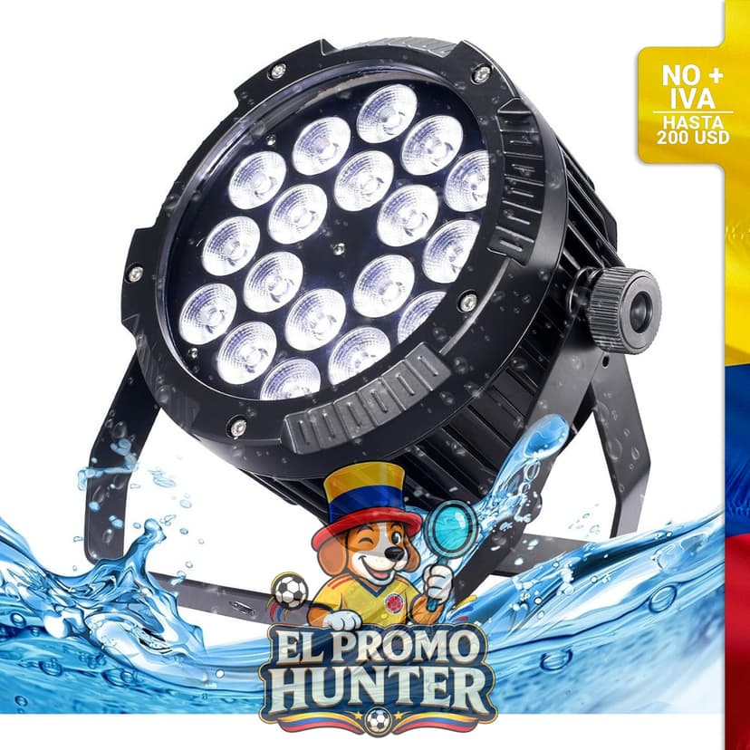 Luces LED Par 18x12W RGBW 4 en 1, impermeables, control DMX para eventos y fiestas.
