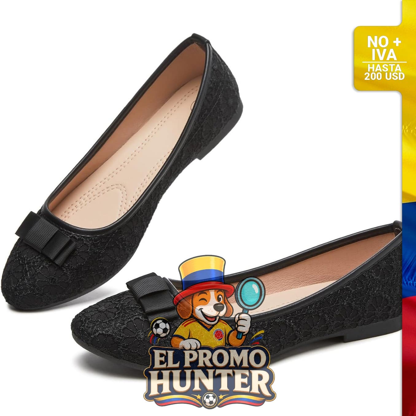 Zapatos de vestir para mujer Shupua, flats negros con encaje blanco, diseño slip-on.