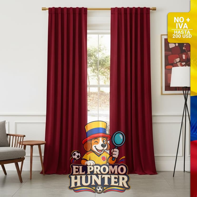 Cortinas de terciopelo rojo, juego de 2, diseño de jareta para barra y lengüeta, extra largas.