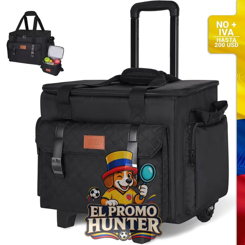 Mochila rodante para docentes con compartimento acolchado para laptop y bolsa de almuerzo aislada.
