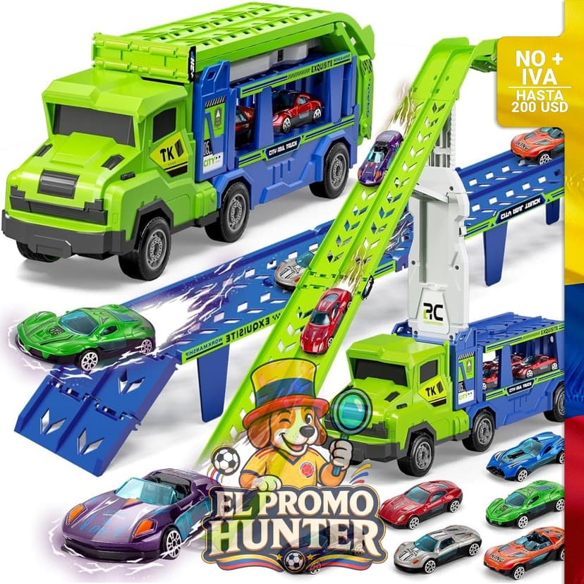 Camión transportador 3 en 1 para niños, incluye 2 pistas y pista de carreras de 63,5 cm.