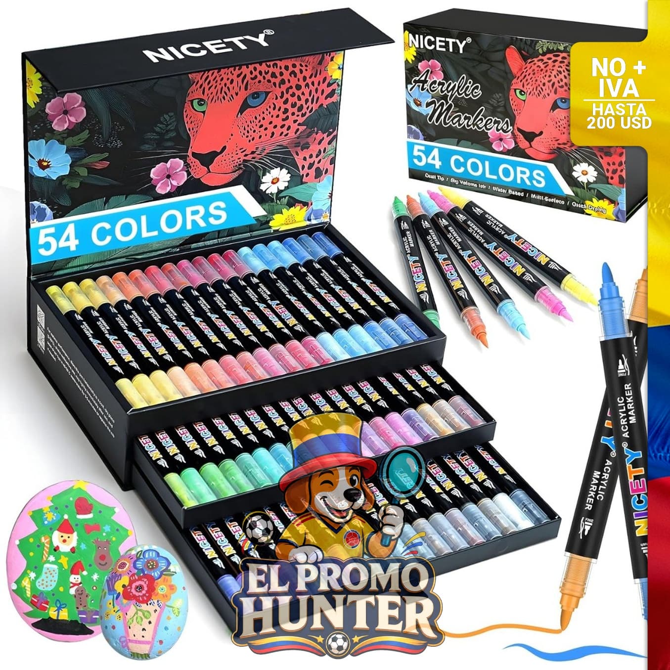 Marcadores de pintura acrílica NICETY de 54 colores, con punta de pincel de 1-5 mm y punta fina de 1 mm.