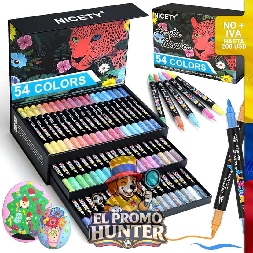 Marcadores de pintura acrílica NICETY de 54 colores, con punta de pincel de 1-5 mm y punta fina de 1 mm.